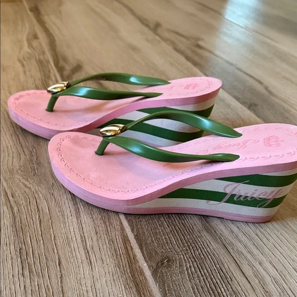 Juicy Couture Green and Pink Wedge Sandals - Picture 1 of 4